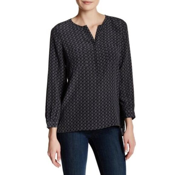 Joie Small S Black Blue Nepal Medallion Tile Printed Silk Blouse 3/4 Sleeves - Picture 8 of 8